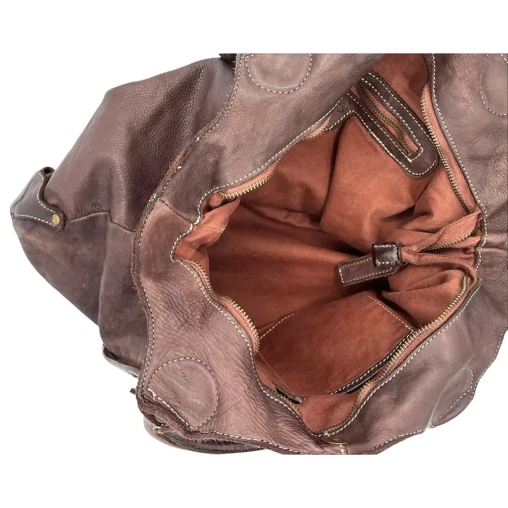 Fiori de Firenze Italian Leather Tote Brown Woven Shoulder Bag Lg Made in Italy